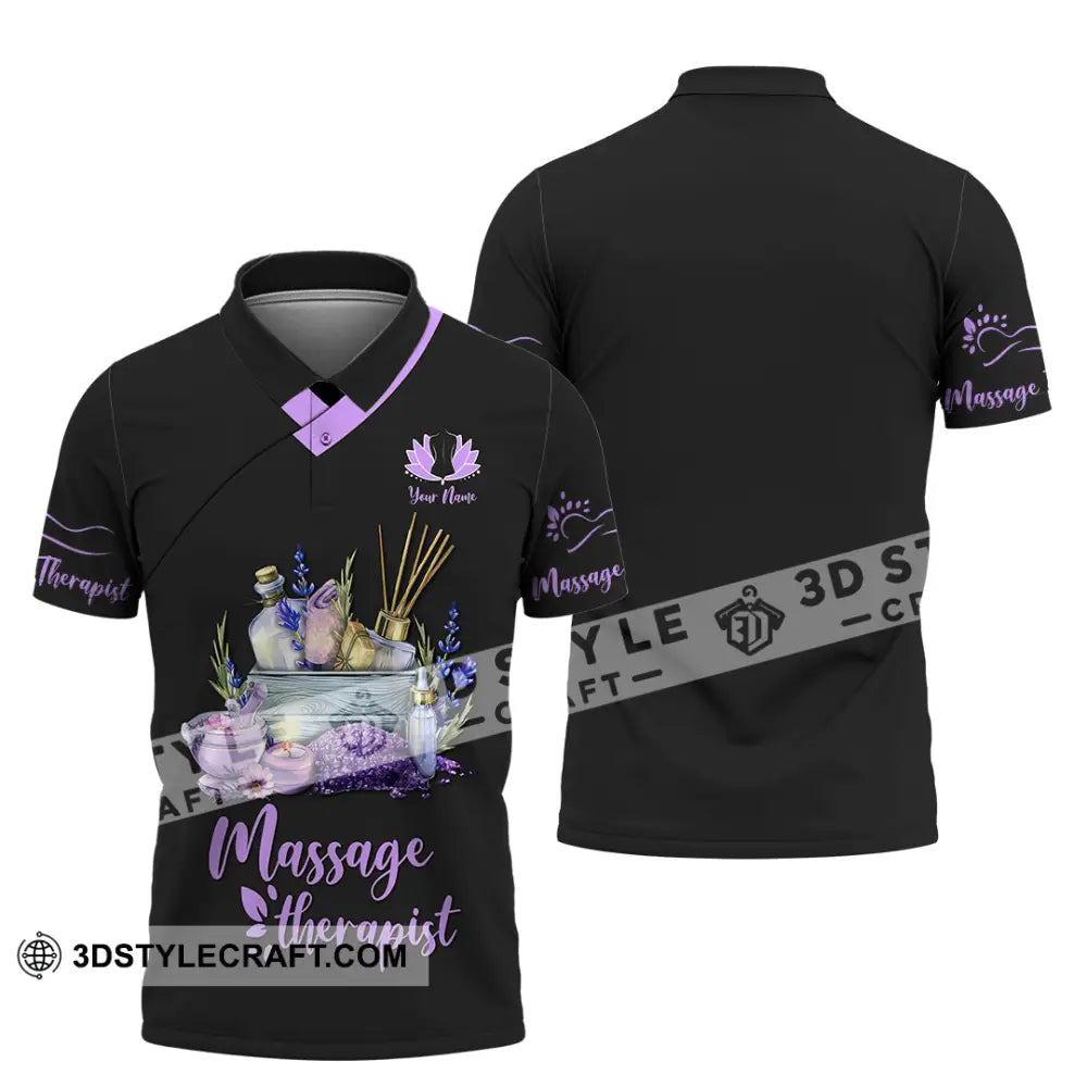 Unisex Shirt - Custom Name Massage Therapist Purple Line Polo / S T-Shirt