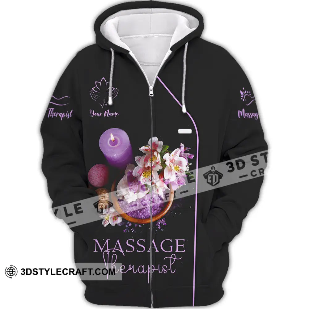 Unisex Shirt - Custom Name Massage Therapist Soft Purple Zipper Hoodie / S T-Shirt