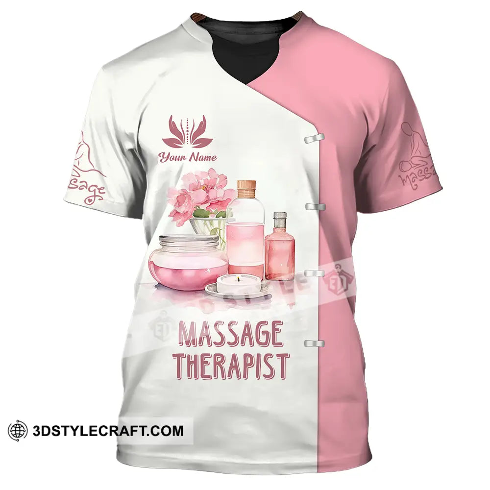 Unisex Shirt - Custom Name Massage Therapist White And Light Pink T-Shirt / S T-Shirt