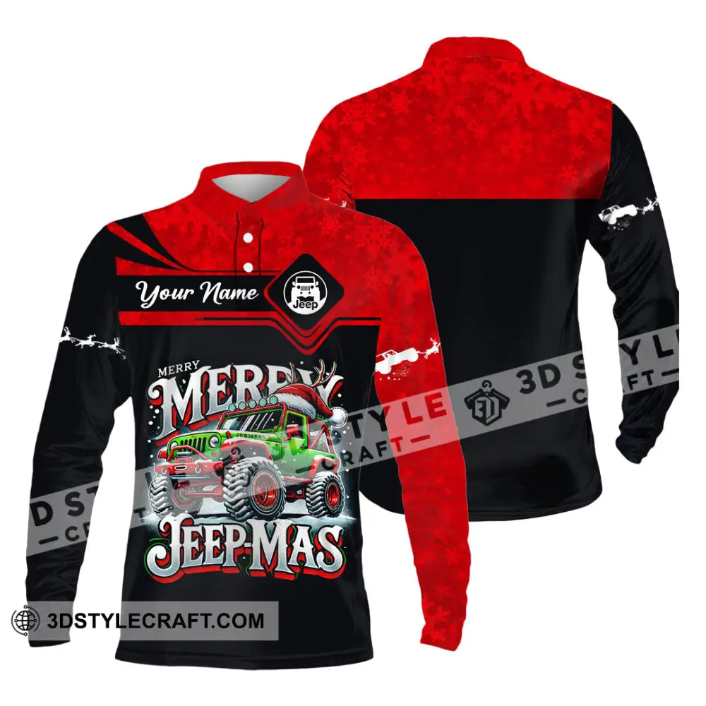 Unisex Shirt Custom Name Merry Jeepmas Christmas Polo Long Sleeve Gift For Jeep Lover / S T-Shirt