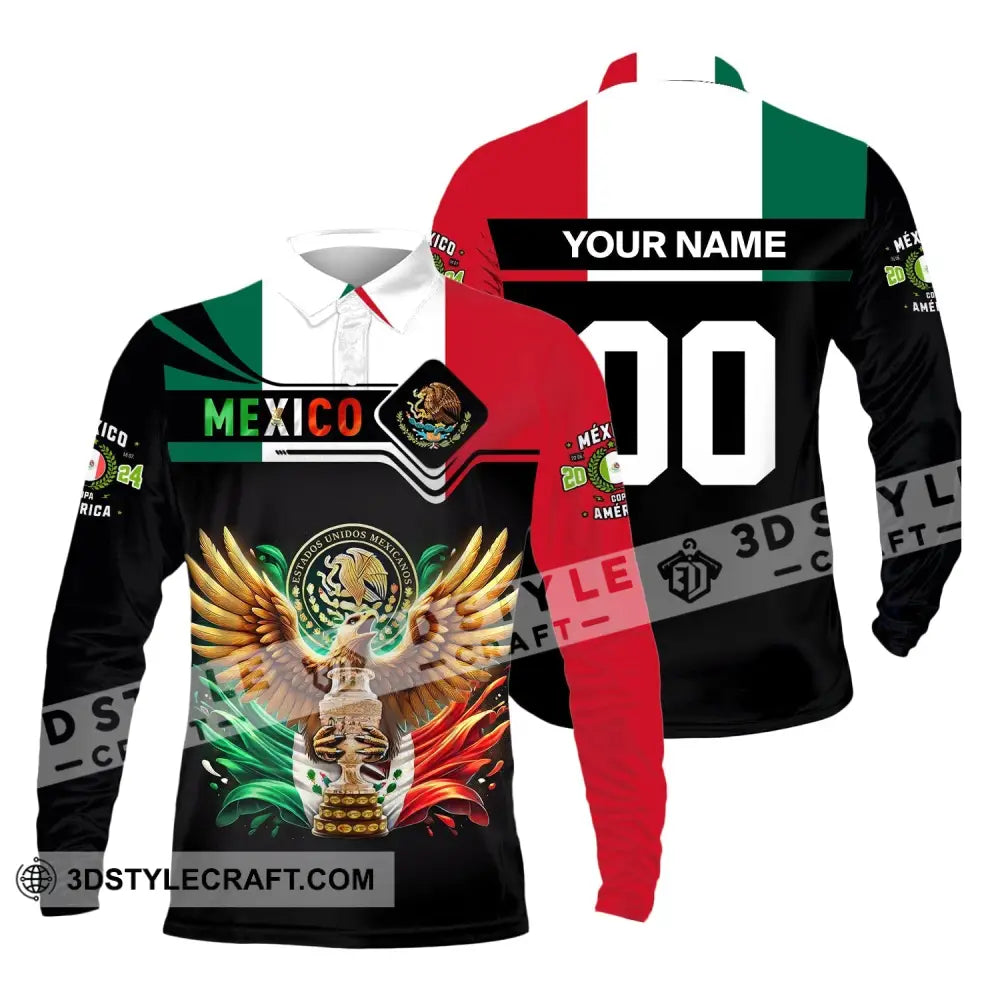 Unisex Shirt Custom Name Mexico Polo Long Sleeve For Mexican / S T-Shirt