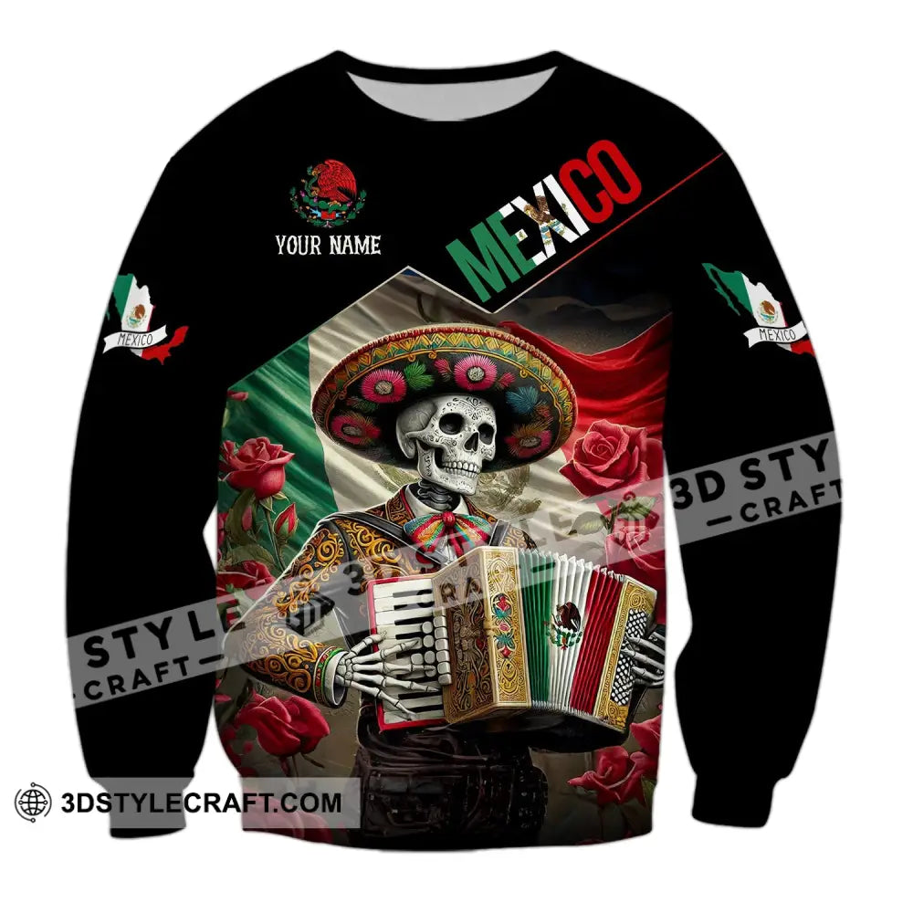 Unisex Shirt - Custom Name Mexico Skull Long Sleeve / S T-Shirt