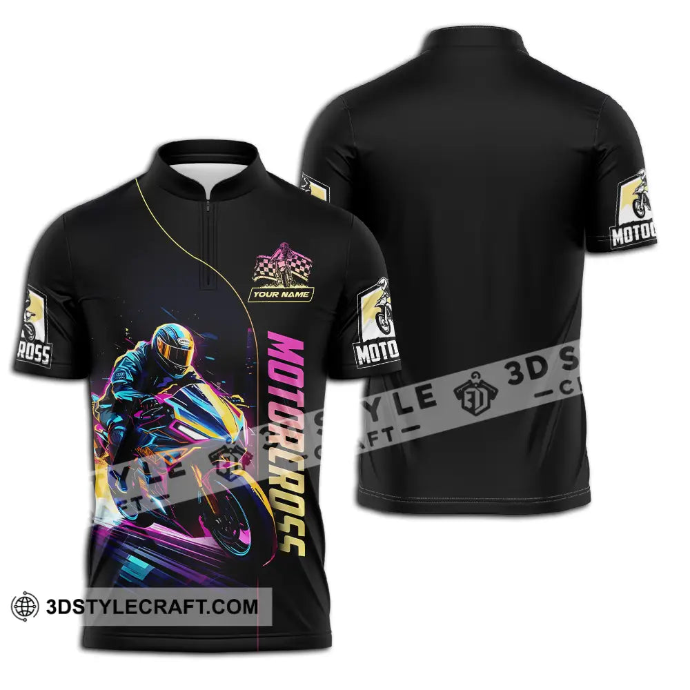 Unisex Shirt - Custom Name Moto Bike Player Sport Motocross Zipper Polo / S T-Shirt