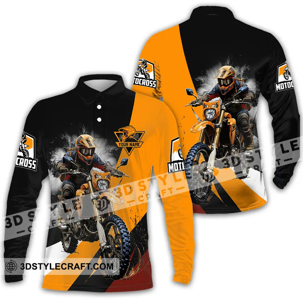 Unisex Shirt - Custom Name Motobike For Player Earth Color Long Sleeve Polo / S T-Shirt