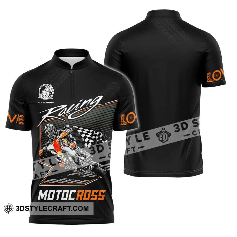 Unisex Shirt - Custom Name Motobike For Player Racing Zipper Polo / S T-Shirt