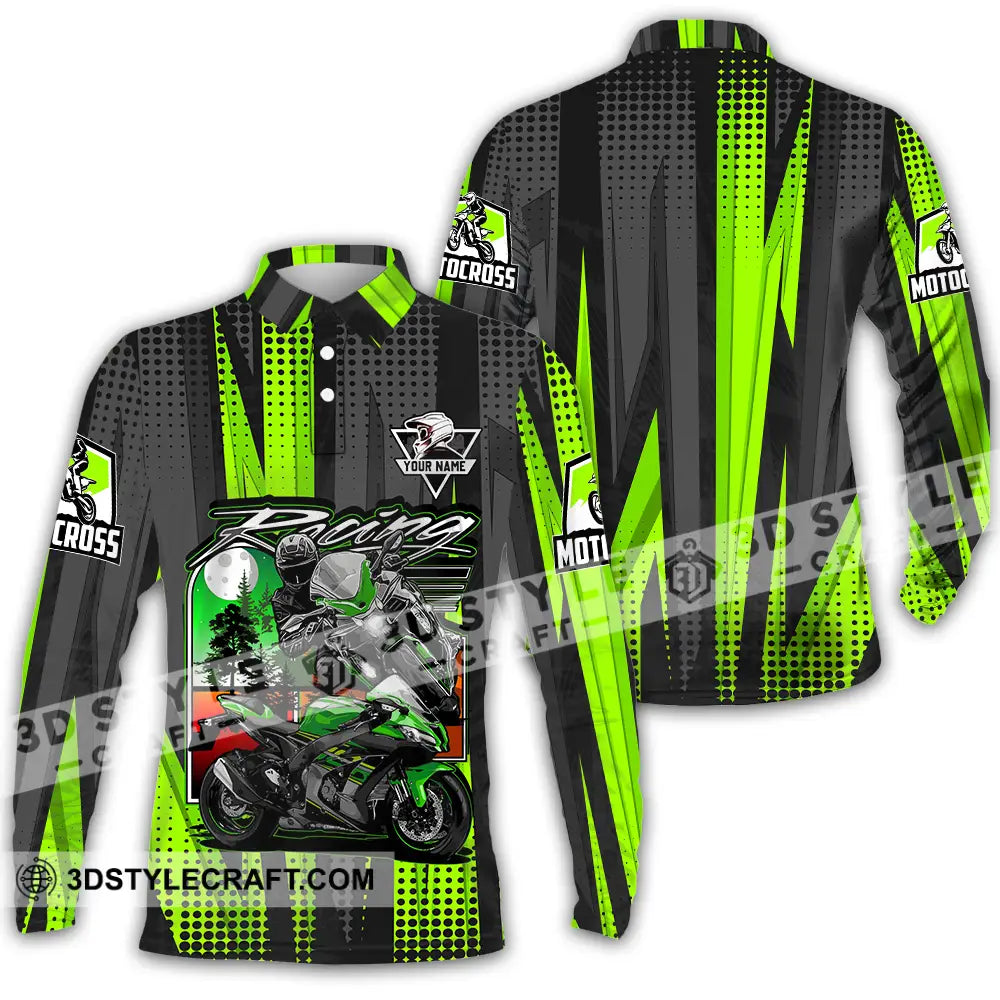 Unisex Shirt - Custom Name Motocross Racing Check Long Sleeve Polo / S T-Shirt