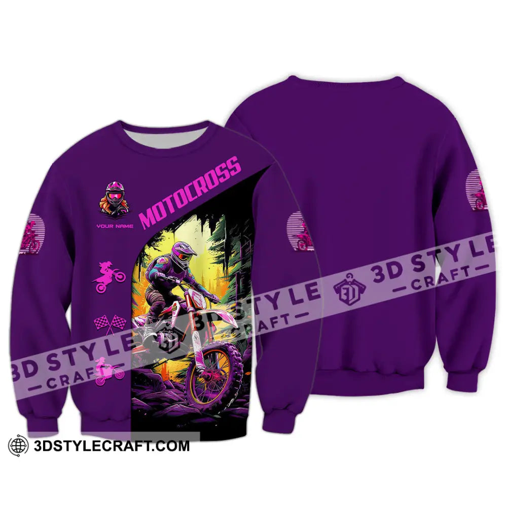 Unisex Shirt - Custom Name Motocross Sport Purple Long Sleeve / S T-Shirt