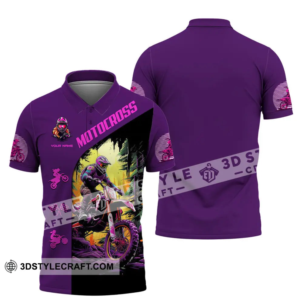 Unisex Shirt - Custom Name Motocross Sport Purple Polo / S T-Shirt