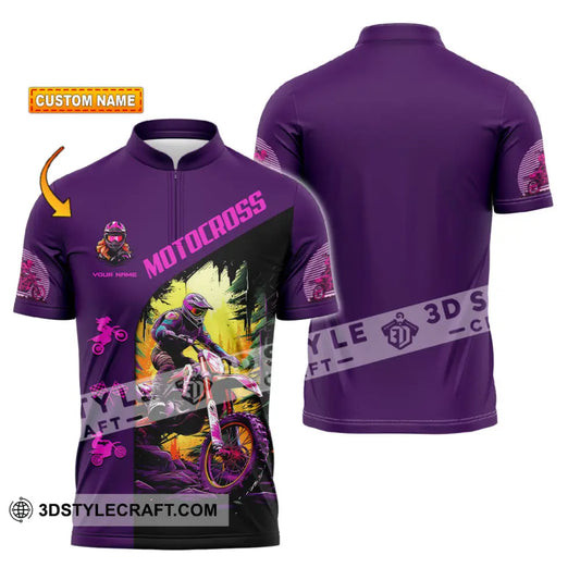 Unisex Shirt - Custom Name Motocross Sport Purple T-Shirt