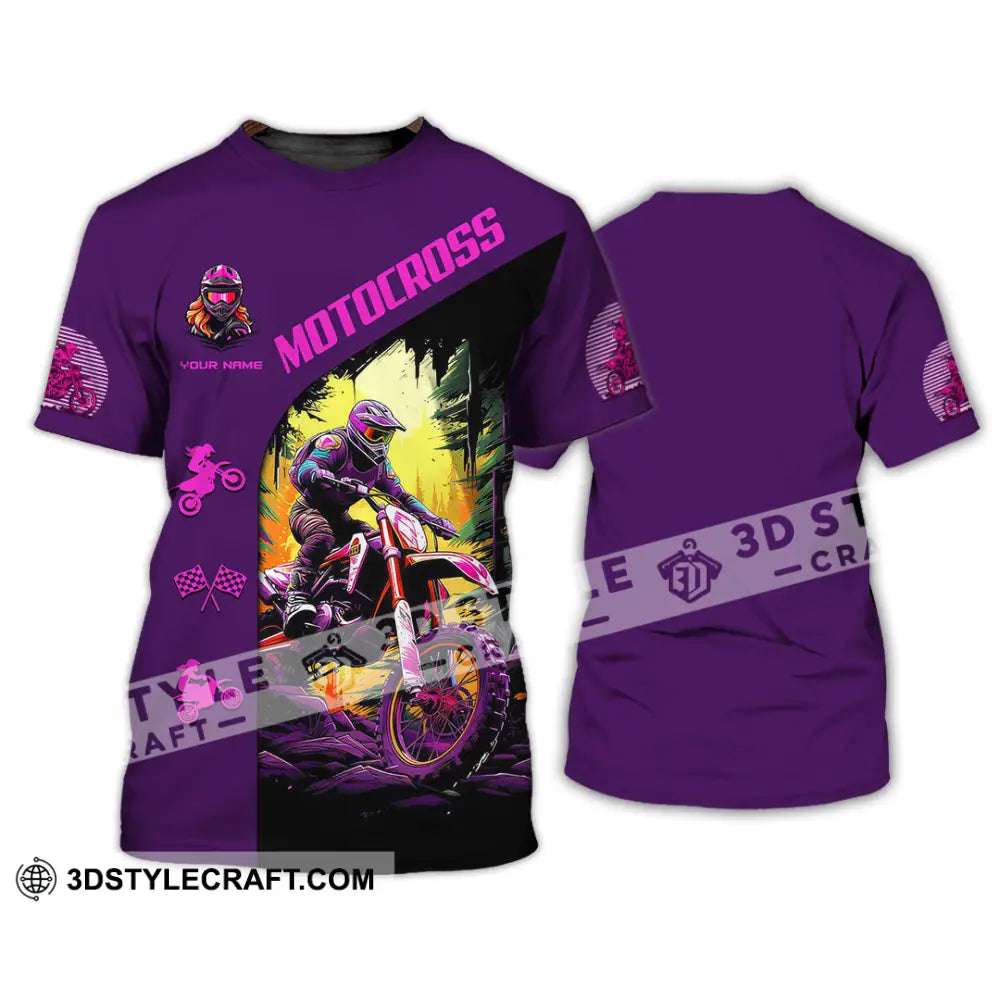 Unisex Shirt - Custom Name Motocross Sport Purple T-Shirt / S T-Shirt