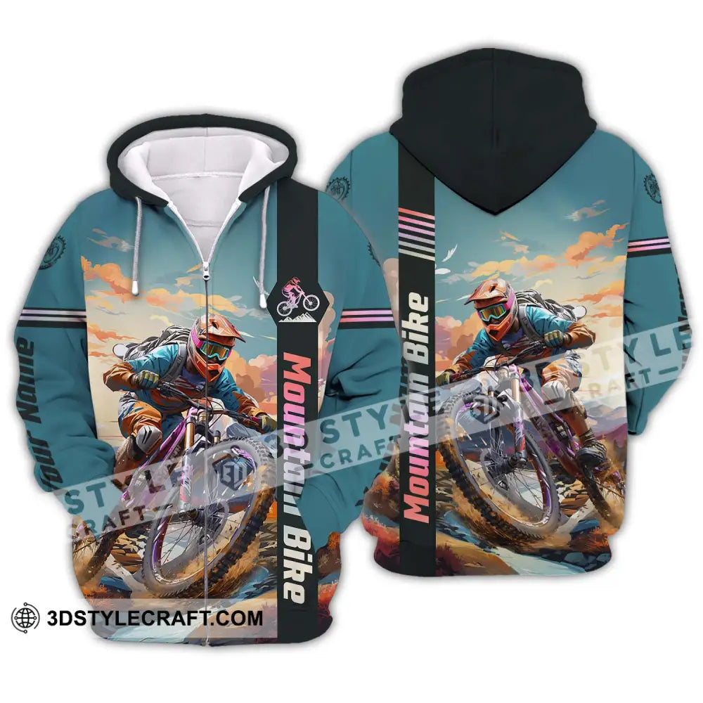 Unisex Shirt - Custom Name Mountain Bike Biker Zipper Hoodie / S T-Shirt