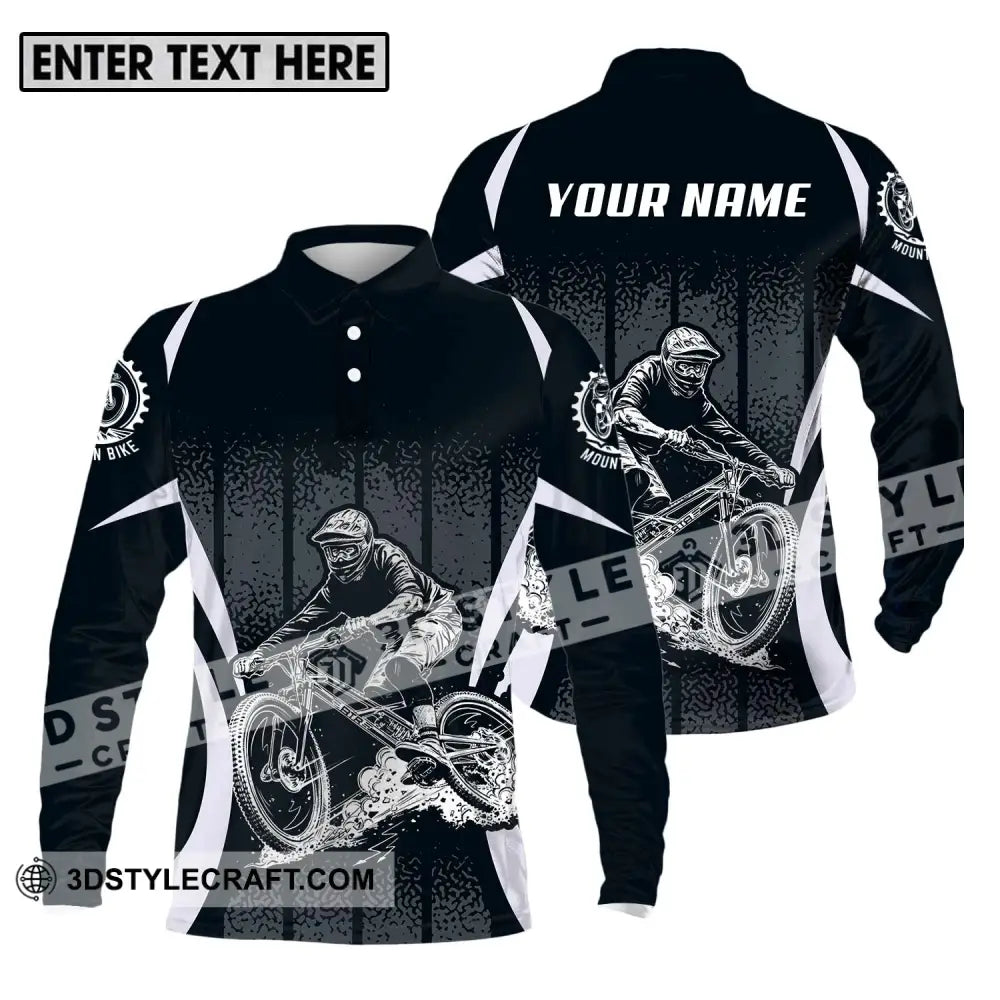 Unisex Shirt - Custom Name Mountain Bike Black Biker Long Sleeve Polo / S T-Shirt