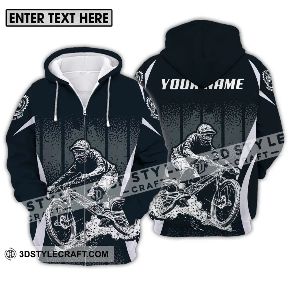 Unisex Shirt - Custom Name Mountain Bike Black Biker Zipper Hoodie / S T-Shirt