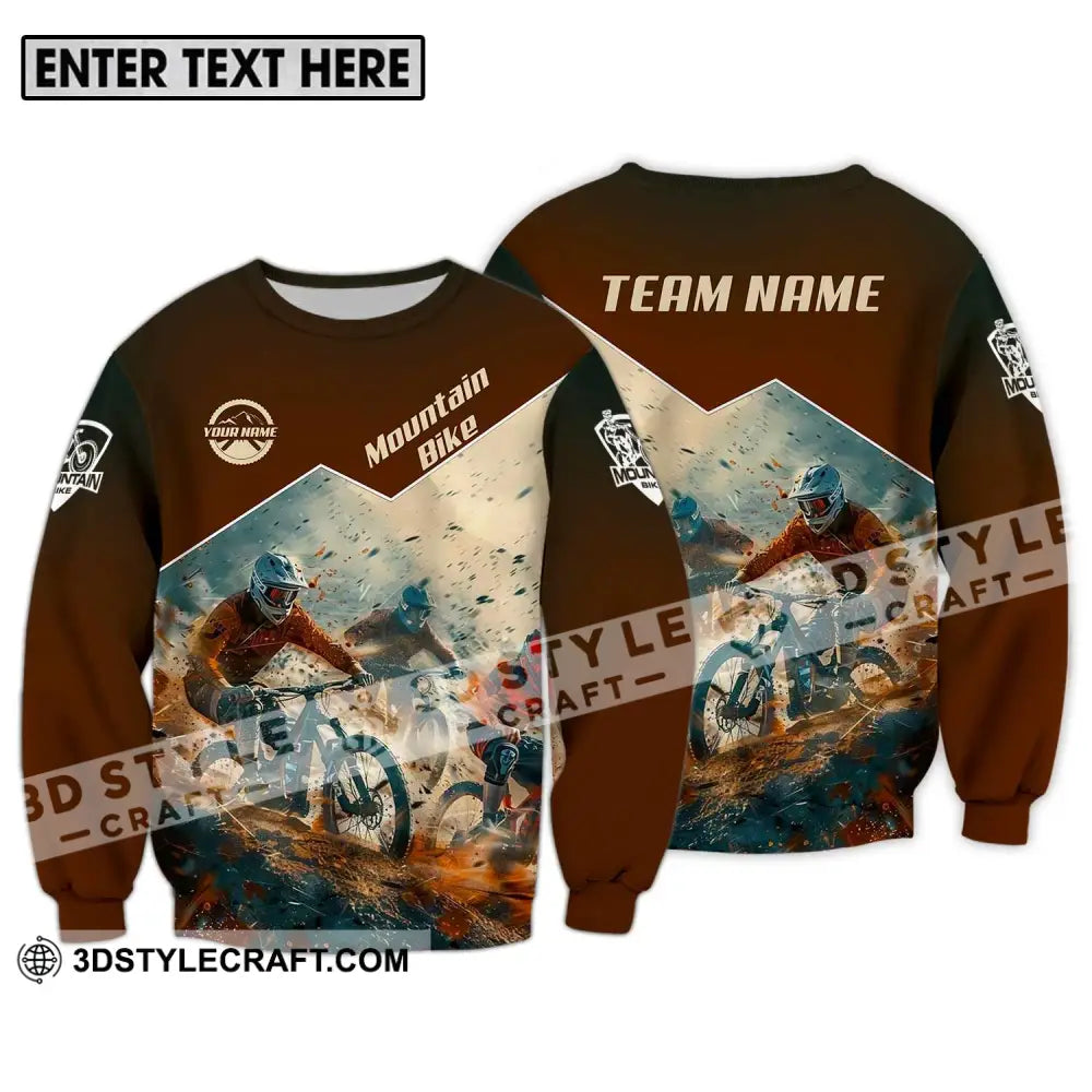 Unisex Shirt - Custom Name Mountain Bike Brown Biker Long Sleeve / S T-Shirt