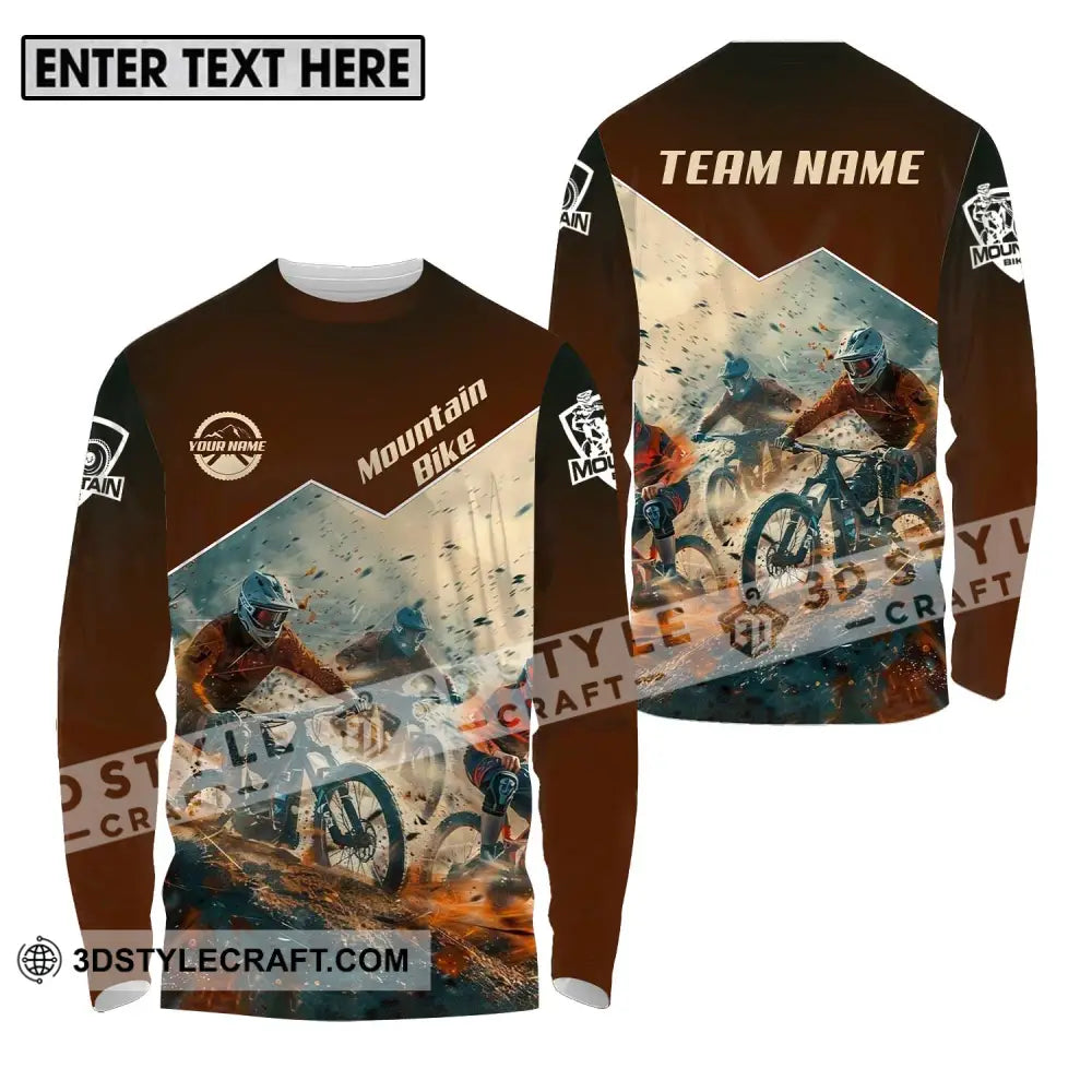 Unisex Shirt - Custom Name Mountain Bike Brown Biker Long Sleeve / S T-Shirt