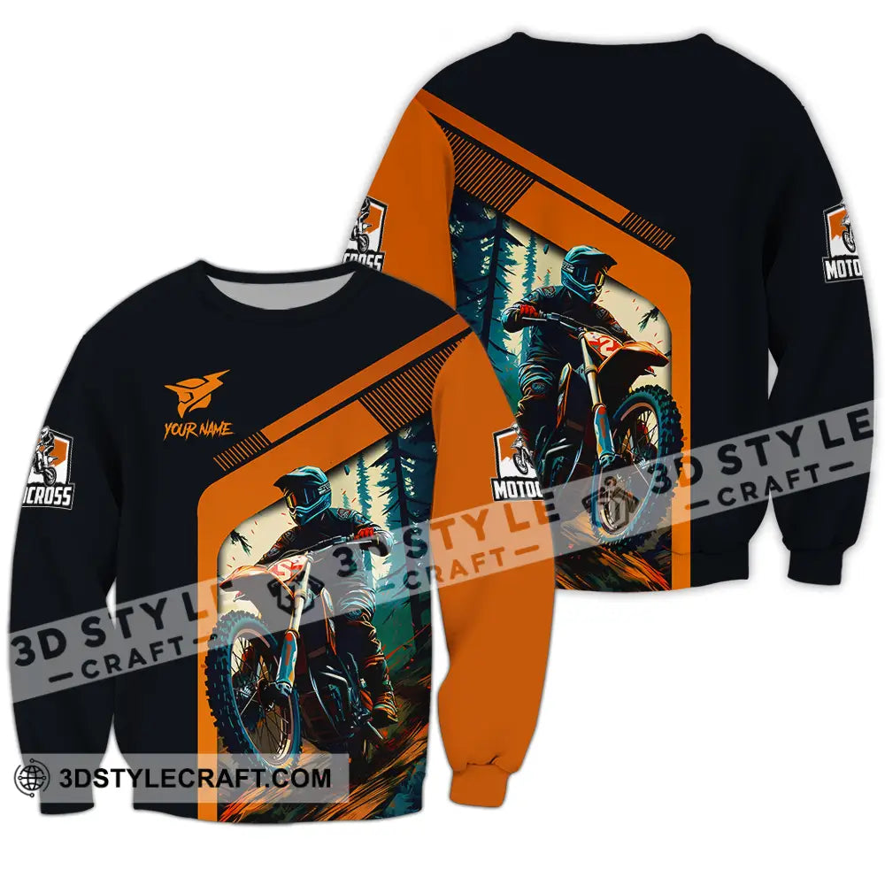 Unisex Shirt - Custom Name Mountain Bike For Player Black Orange Long Sleeve / S T-Shirt