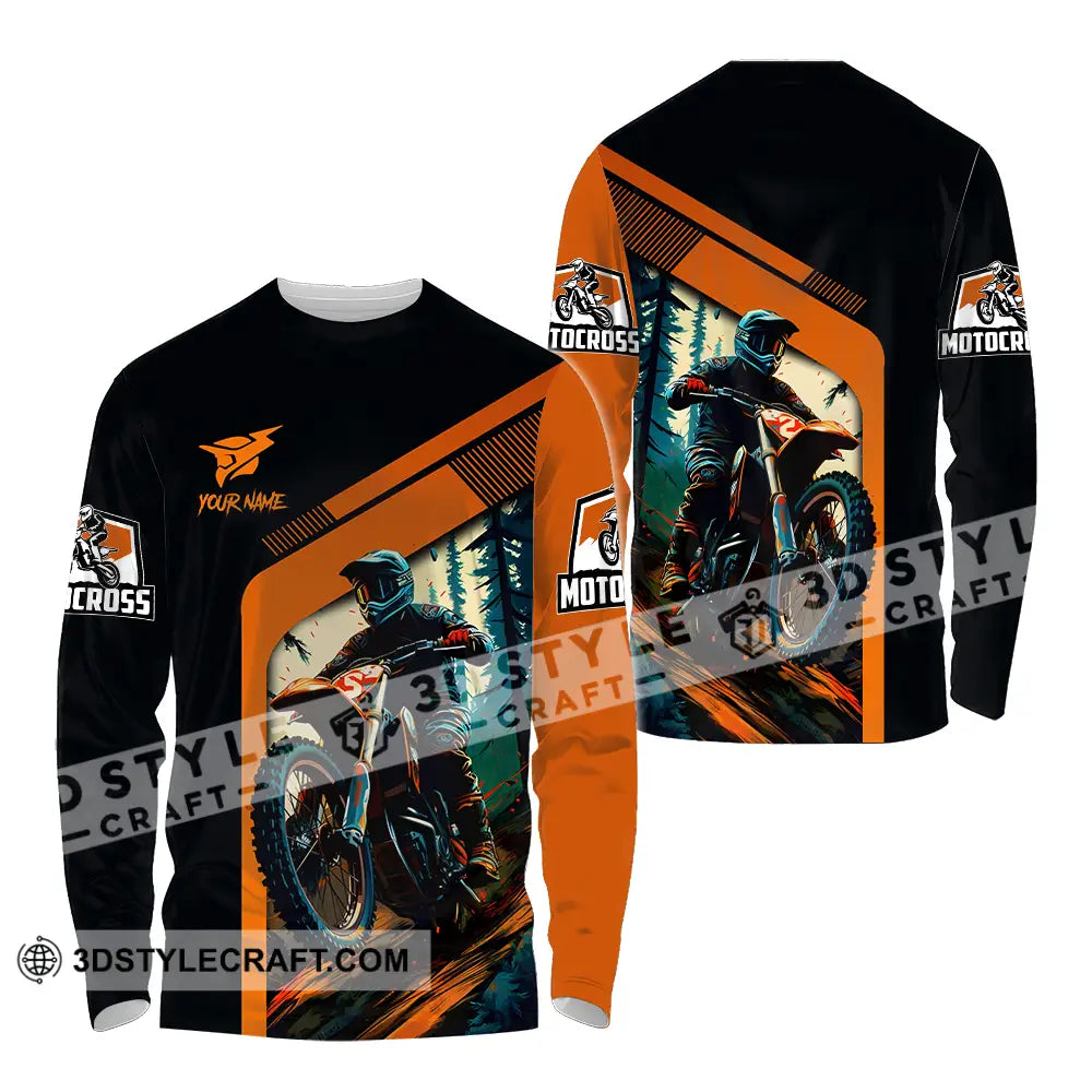 Unisex Shirt - Custom Name Mountain Bike For Player Black Orange Long Sleeve / S T-Shirt