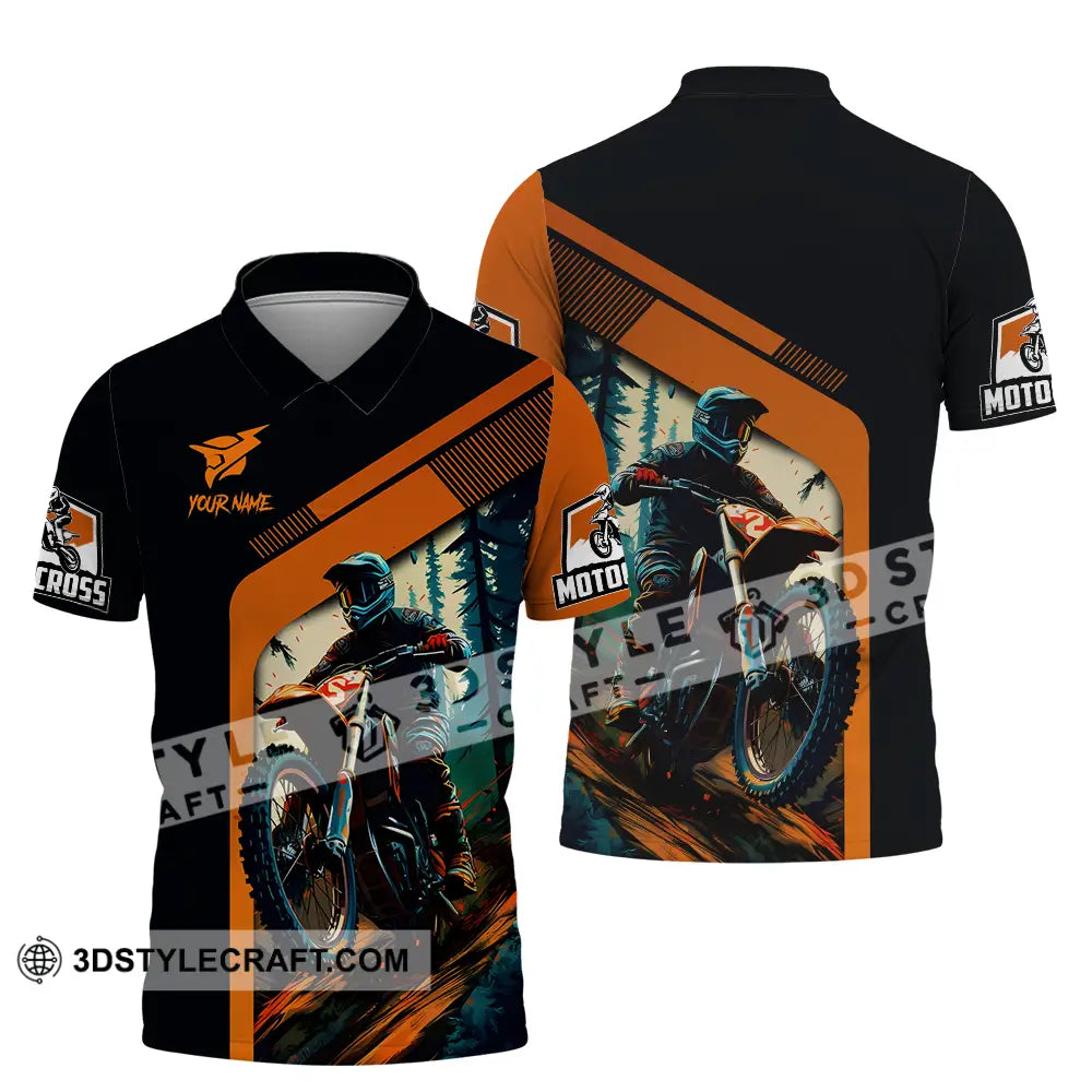 Unisex Shirt - Custom Name Mountain Bike For Player Black Orange Polo / S T-Shirt