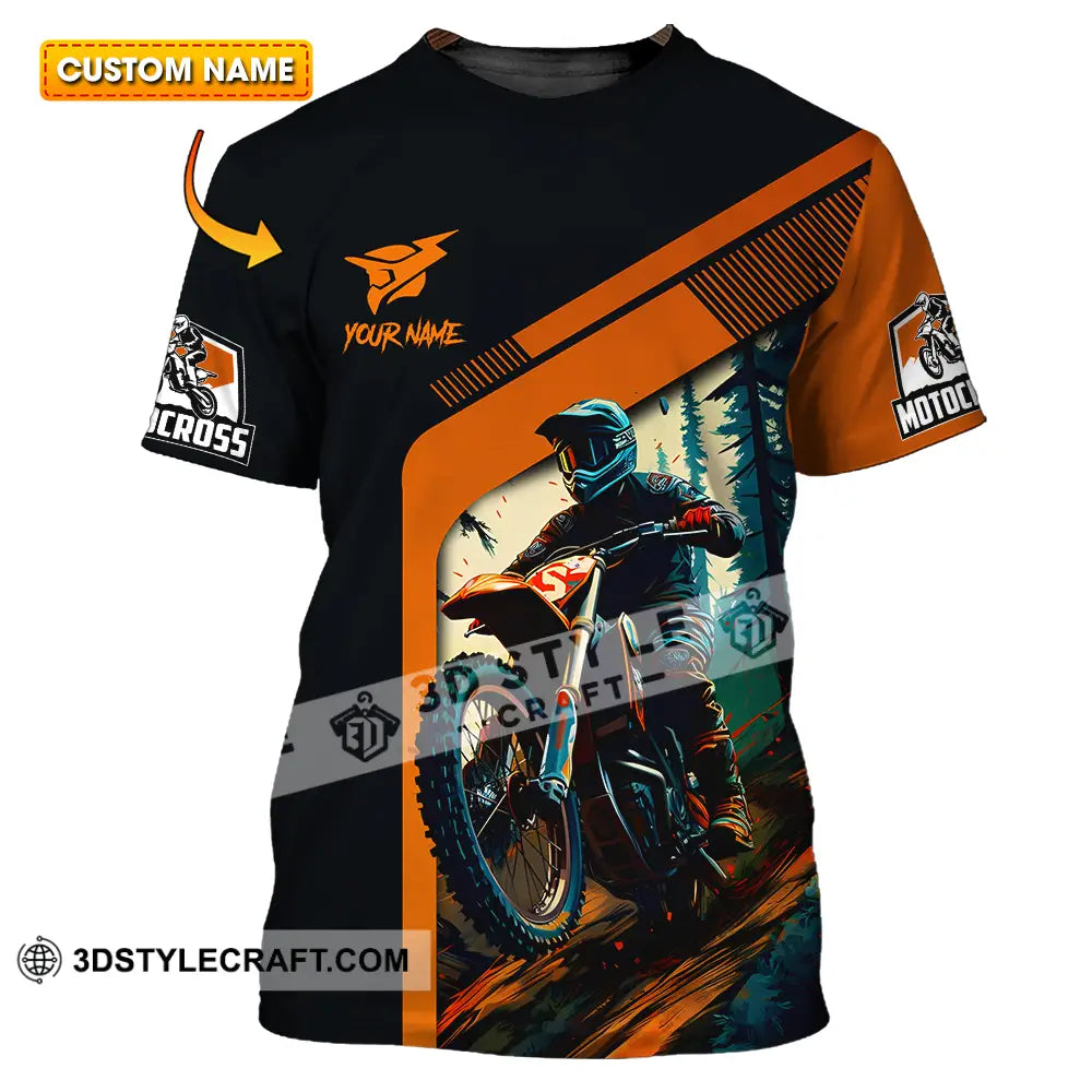 Unisex Shirt - Custom Name Mountain Bike For Player Black Orange T-Shirt