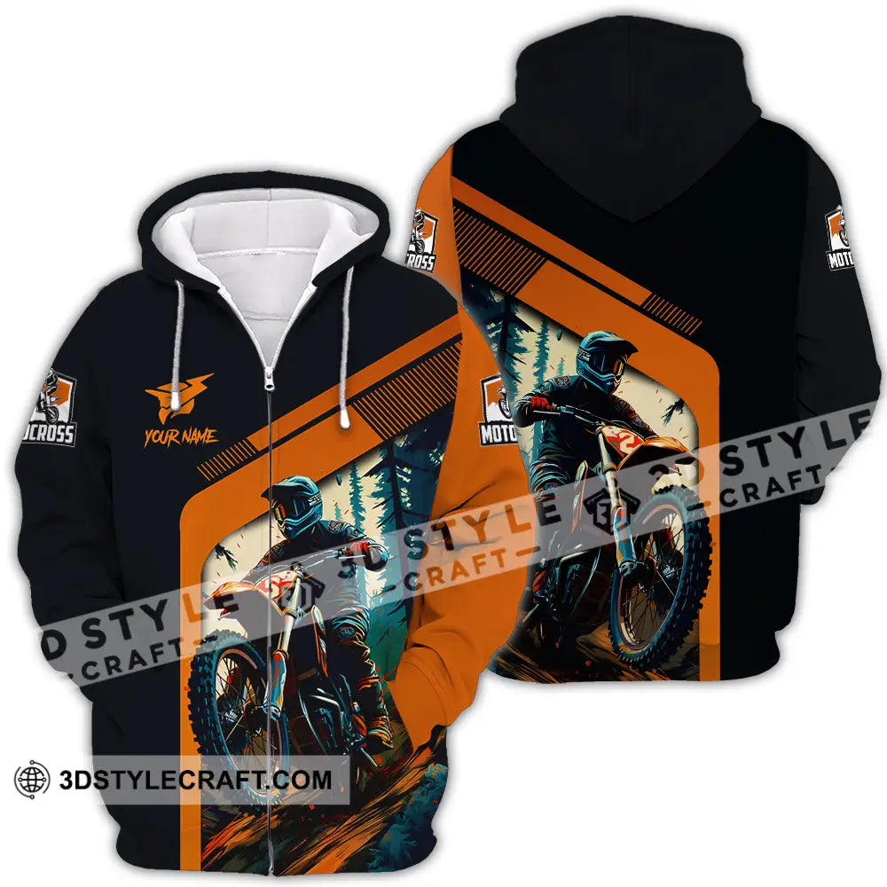 Unisex Shirt - Custom Name Mountain Bike For Player Black Orange Zipper Hoodie / S T-Shirt