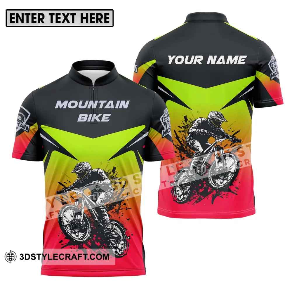 Unisex Shirt - Custom Name Mountain Bike For Player Three Color Zipper Polo / S T-Shirt