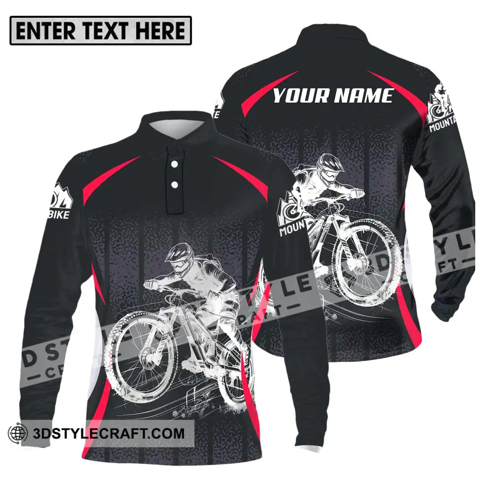 Unisex Shirt - Custom Name Mountain Bike Player Sport Long Sleeve Polo / S T-Shirt