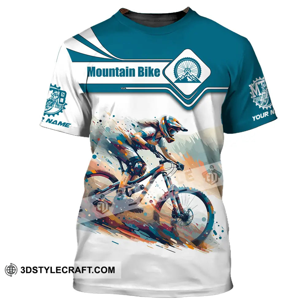 Unisex Shirt - Custom Name Mountain Bike Sport Blue And White Biker T-Shirt / S T-Shirt