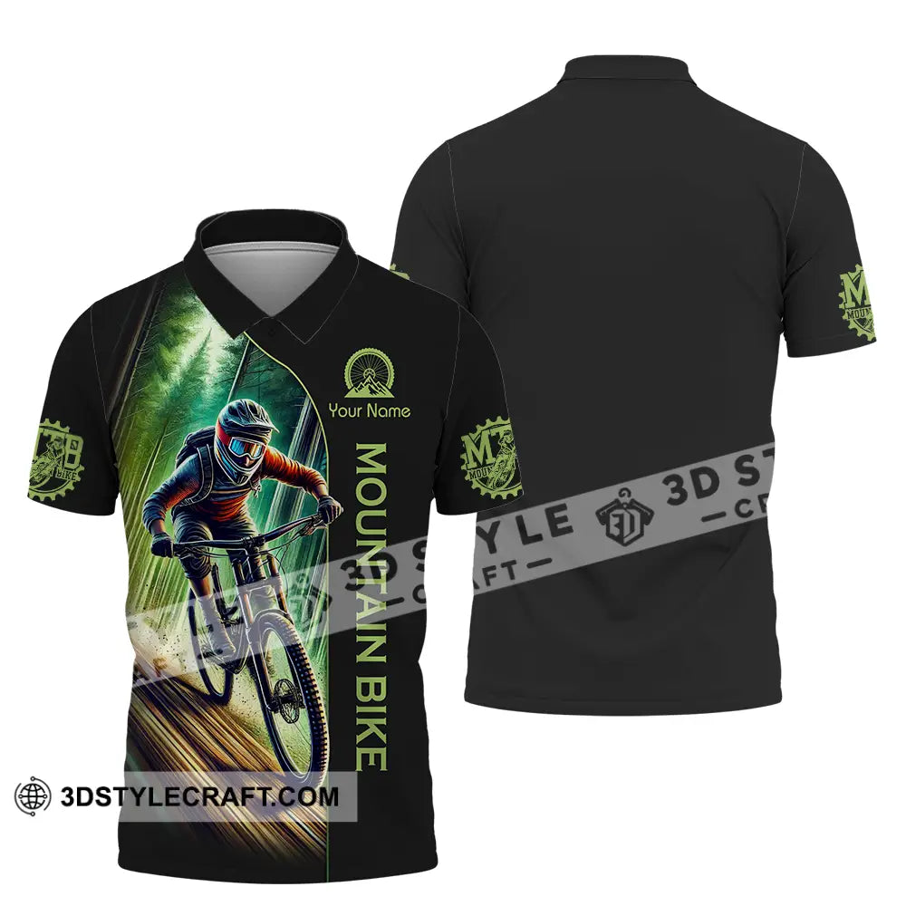 Unisex Shirt - Custom Name Mountain Bike Sport Forest And Black Biker Polo / S T-Shirt