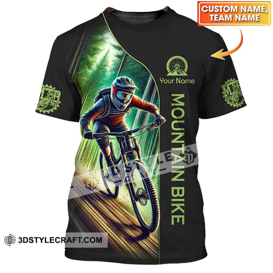 Unisex Shirt - Custom Name Mountain Bike Sport Forest And Black Biker T-Shirt