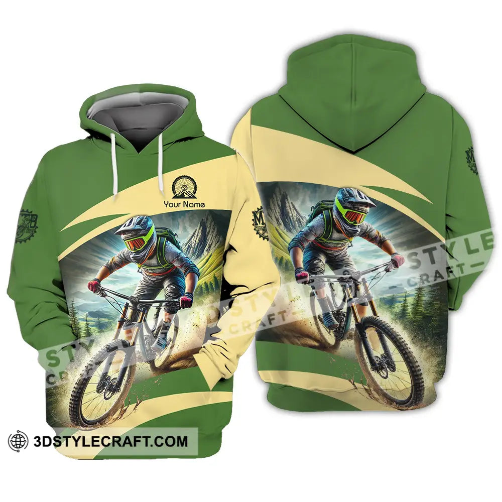 Unisex Shirt - Custom Name Mountain Bike Sport Green Biker Hoodie / S T-Shirt