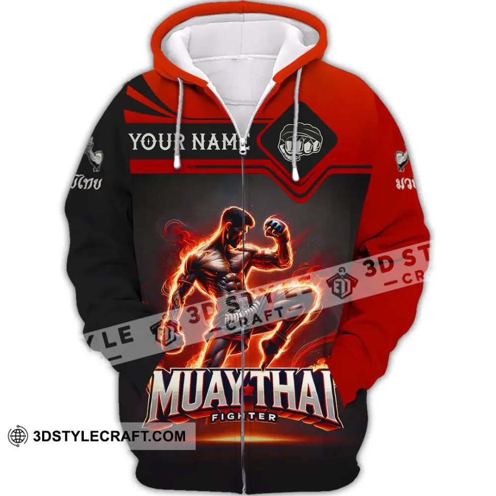 Unisex Shirt Custom Name Muay Thai Polo Long Sleeve Gift Zipper Hoodie / S T-Shirt