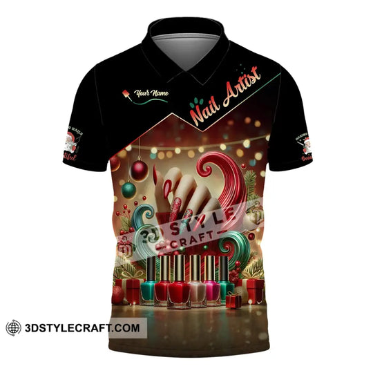 Unisex Shirt, Custom Name Nail Artist Shirt, Nail Artist Christmas Long Sleeve Hoodie Polo Shirt, Nail Shop Christmas Uniform style option 4