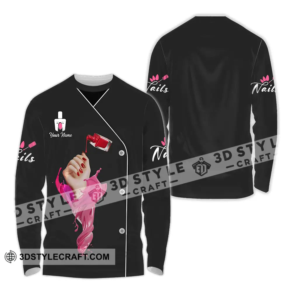 Unisex Shirt - Custom Name Nail Artist Red Nails Long Sleeve / S T-Shirt