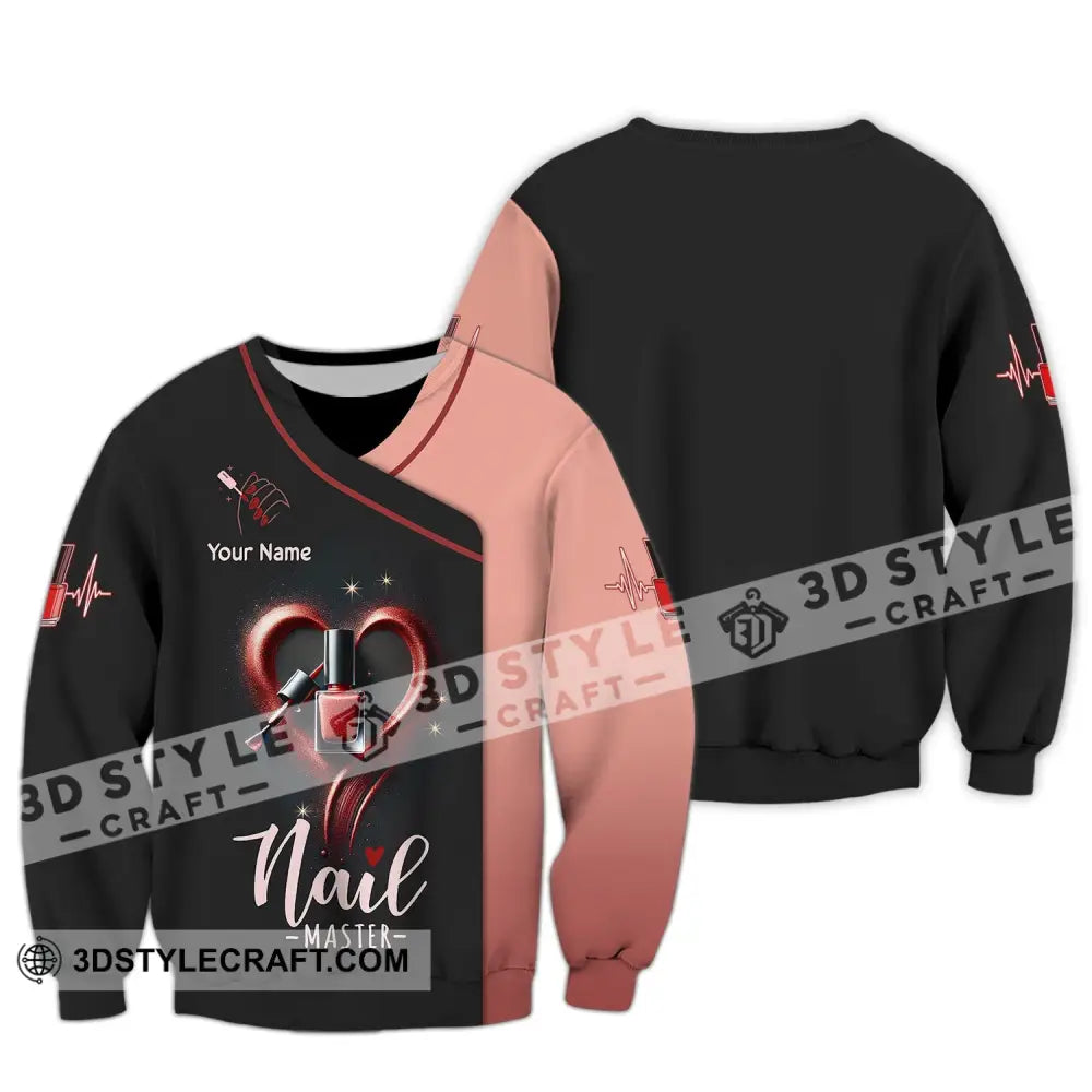 Unisex Shirt Custom Name Nail Master Artist Long Sleeve Hoodie Polo Studio Uniform / S T-Shirt