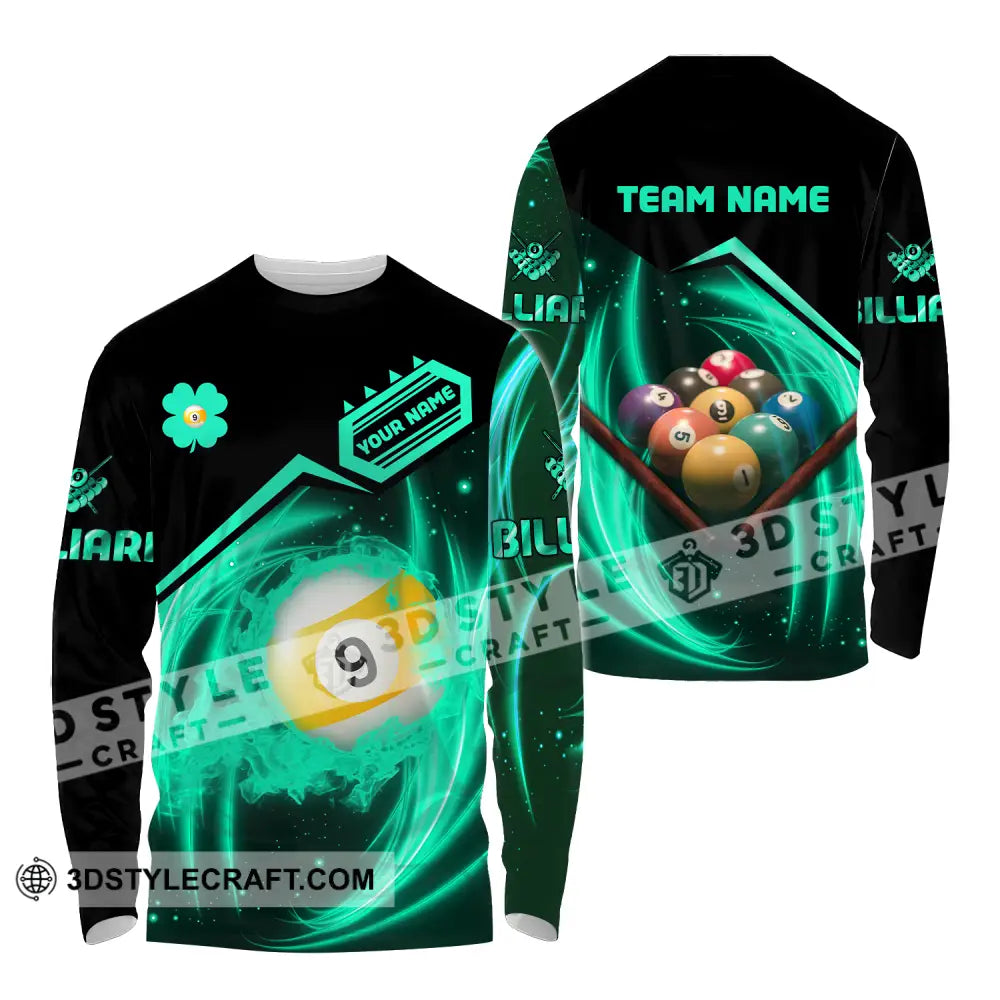 Unisex Shirt - Custom Name Neon Color Billiard Long Sleeve / S T-Shirt