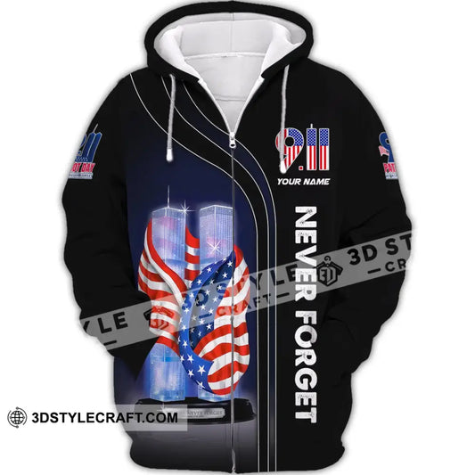 Unisex Shirt Custom Name Never Forget Firefighter Memorial 911 Zipper Hoodie / S T-Shirt