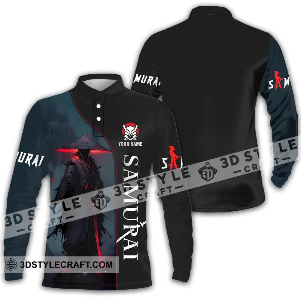 Unisex Shirt - Custom Name Night Samurai Long Sleeve Polo / S T-Shirt