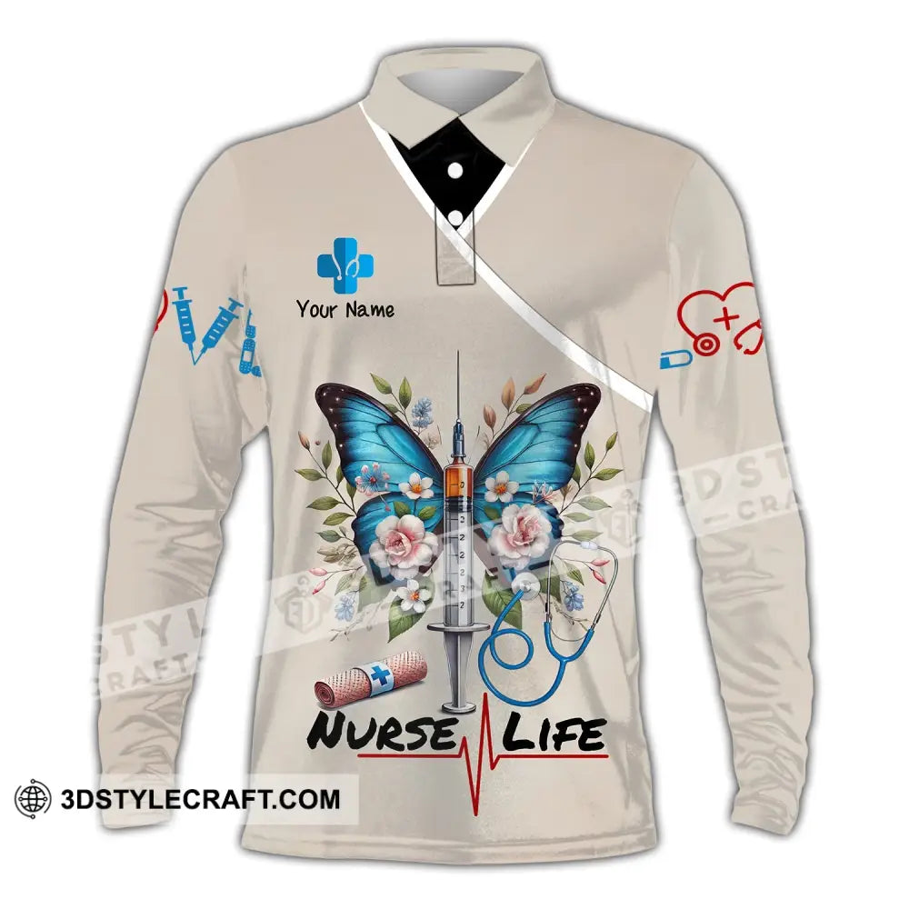 Unisex Shirt - Custom Name Nurse Life Long Sleeve Polo / S T-Shirt