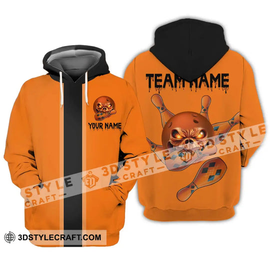 Unisex Shirt - Custom Name Shirt Orange Skull Bowling style option 3