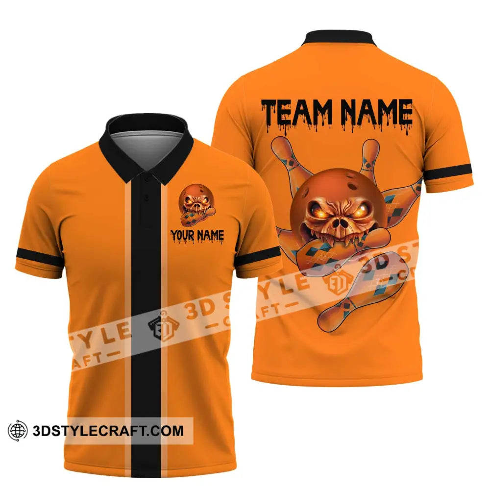 Unisex Shirt - Custom Name Orange Skull Bowling Polo / S T-Shirt