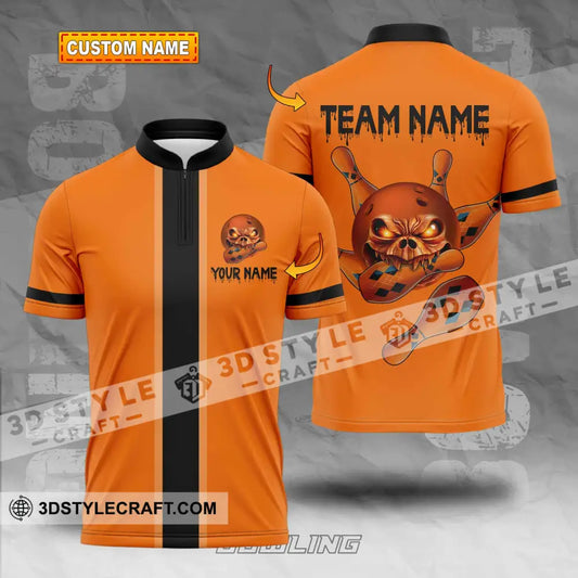 Unisex Shirt - Custom Name Orange Skull Bowling T-Shirt