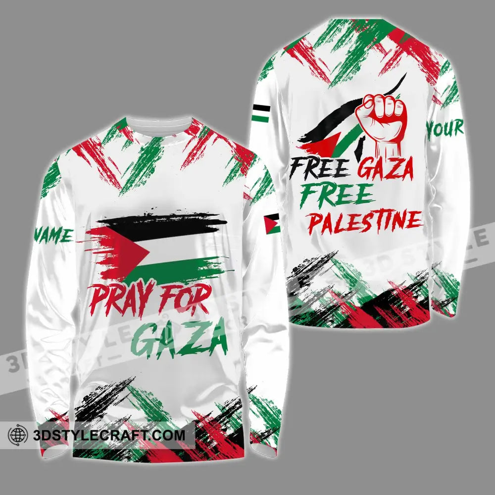 Unisex Shirt - Custom Name Palestine Pray For Gaza Long Sleeve / S T-Shirt