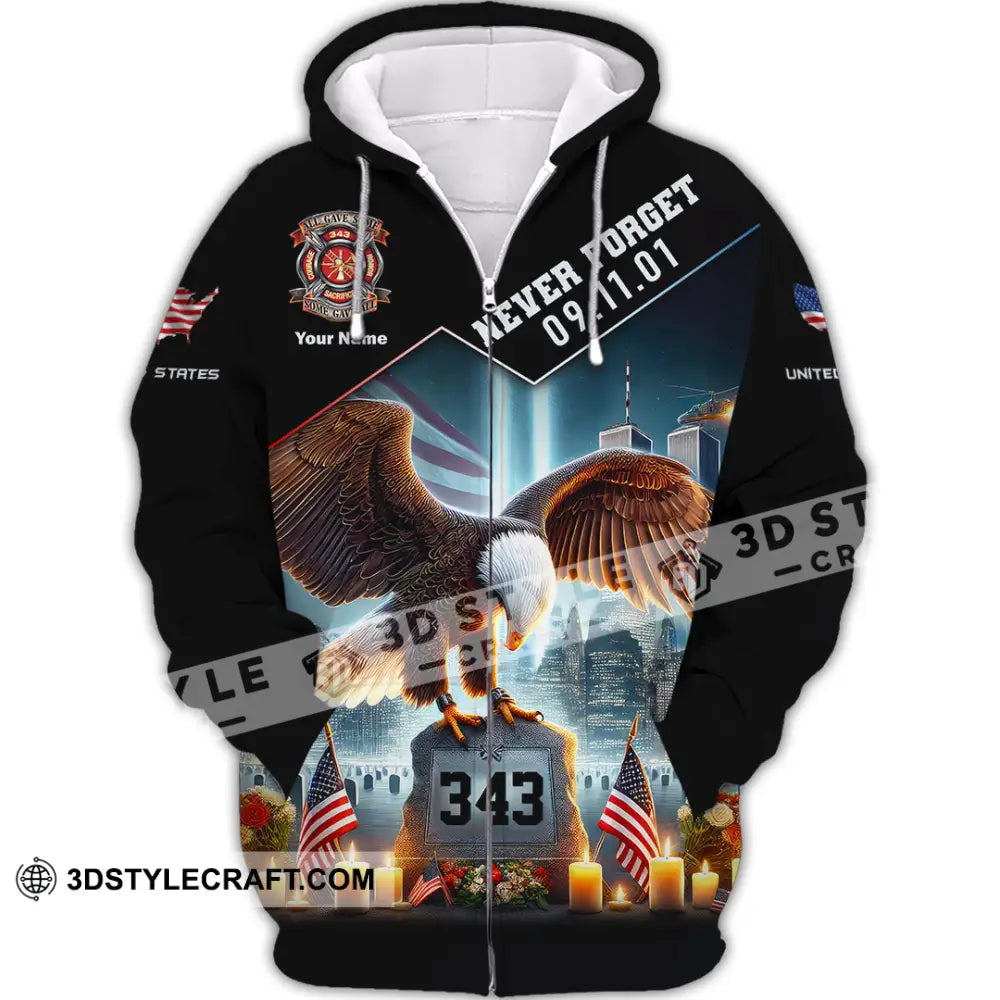 Unisex Shirt Custom Name Patriot Day 911 Memorial Firefighter Zipper Hoodie / S T-Shirt