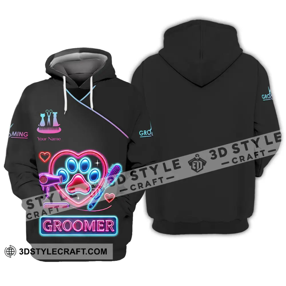 Unisex Shirt Custom Name Pet Groomer Polo Long Sleeve Shop Uniform Hoodie / S T-Shirt