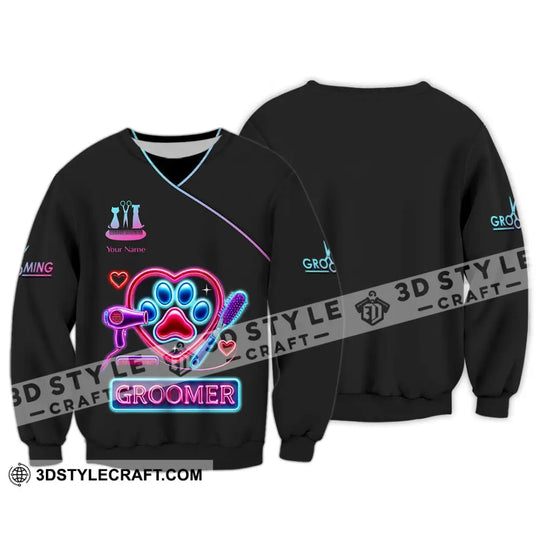 Unisex Shirt, Custom Name Pet Groomer Shirt, Groomer Polo Long Sleeve Shirt, Pet Shop Uniform style option 4