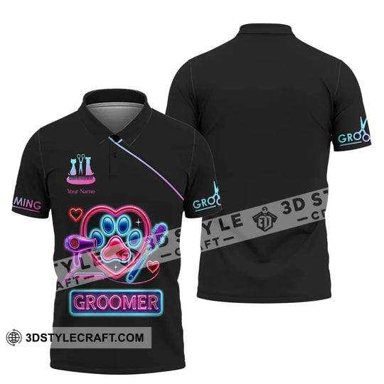 Unisex Shirt, Custom Name Pet Groomer Shirt, Groomer Polo Long Sleeve Shirt, Pet Shop Uniform style option 3