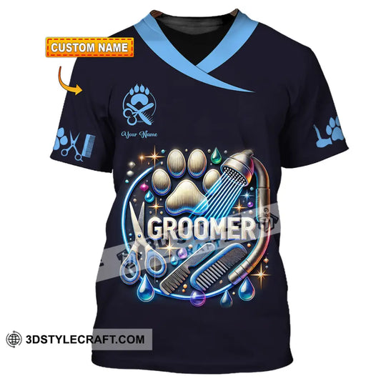 Unisex Shirt, Custom Name Pet Groomer Shirt, Groomer Polo Long Sleeve Shirt, Pet Shop Uniform style option 1