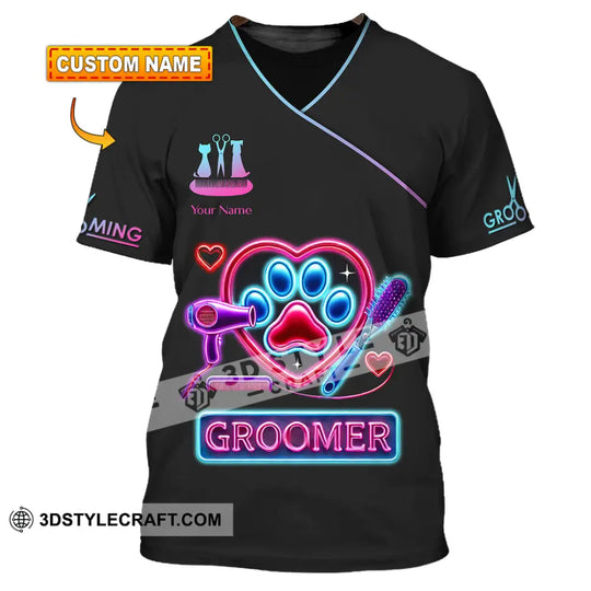 Unisex Shirt, Custom Name Pet Groomer Shirt, Groomer Polo Long Sleeve Shirt, Pet Shop Uniform style option 1