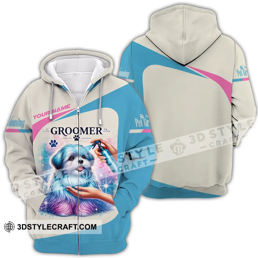 Unisex Shirt - Custom Name Pet Groomer Zipper Hoodie / S T-Shirt