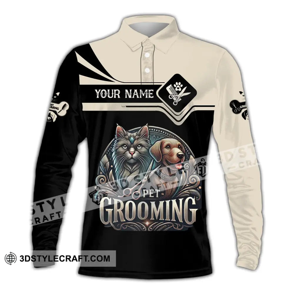 Unisex Shirt Custom Name Pet Grooming Groomer Polo Long Sleeve Gift / S T-Shirt